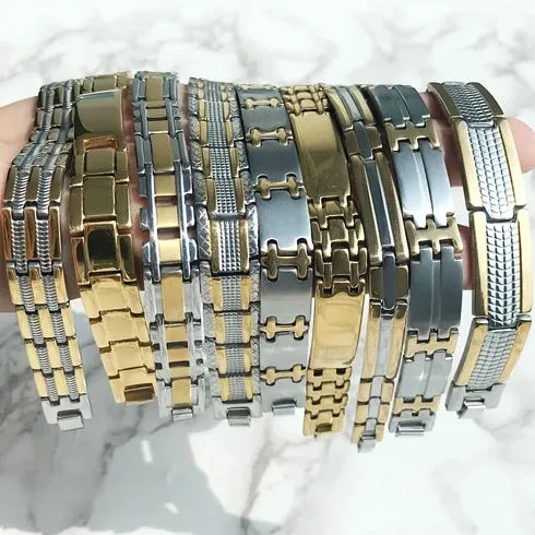 Classy Men Gold Silver Striped Steel Bracelet