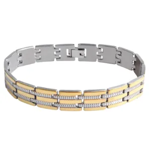 Classy Men Gold Silver Striped Steel Bracelet