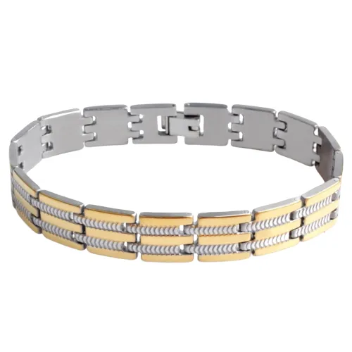 Classy Men Gold Silver Striped Steel Bracelet