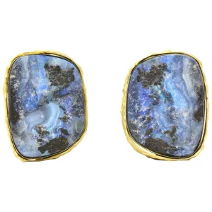 Contemporary 1980’s Bolder Opal 18 Karat Gold Earrings