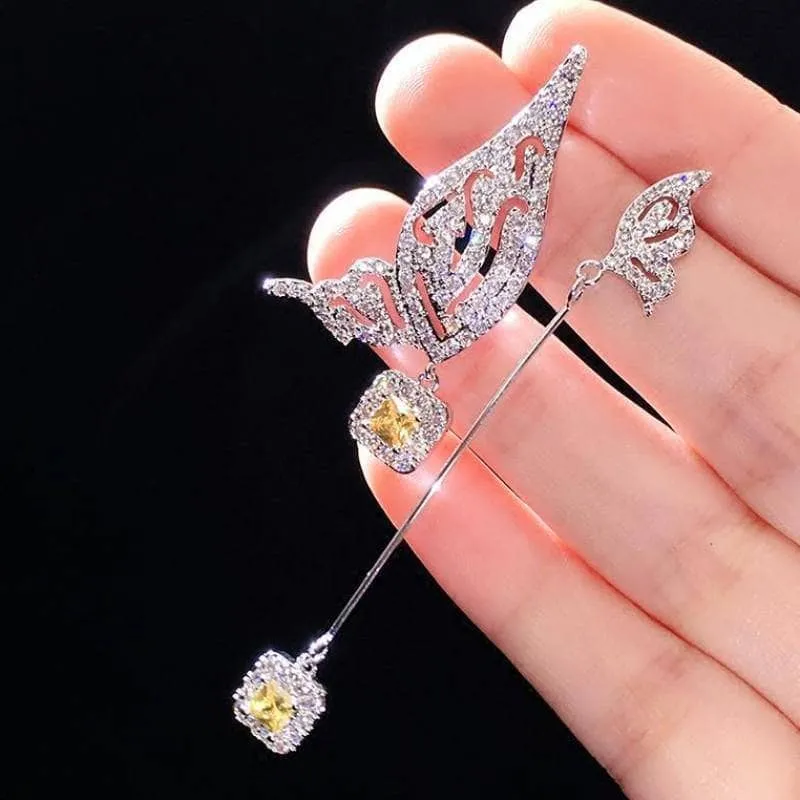 Created Diamond Asymmetrical Wing Fashionable Earrings