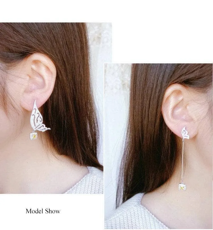 Created Diamond Asymmetrical Wing Fashionable Earrings