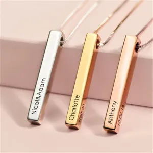 Customized Stainless Steel Name Necklace Women Love 3D Bar Necklaces & Pendants Personalized Memory Gift