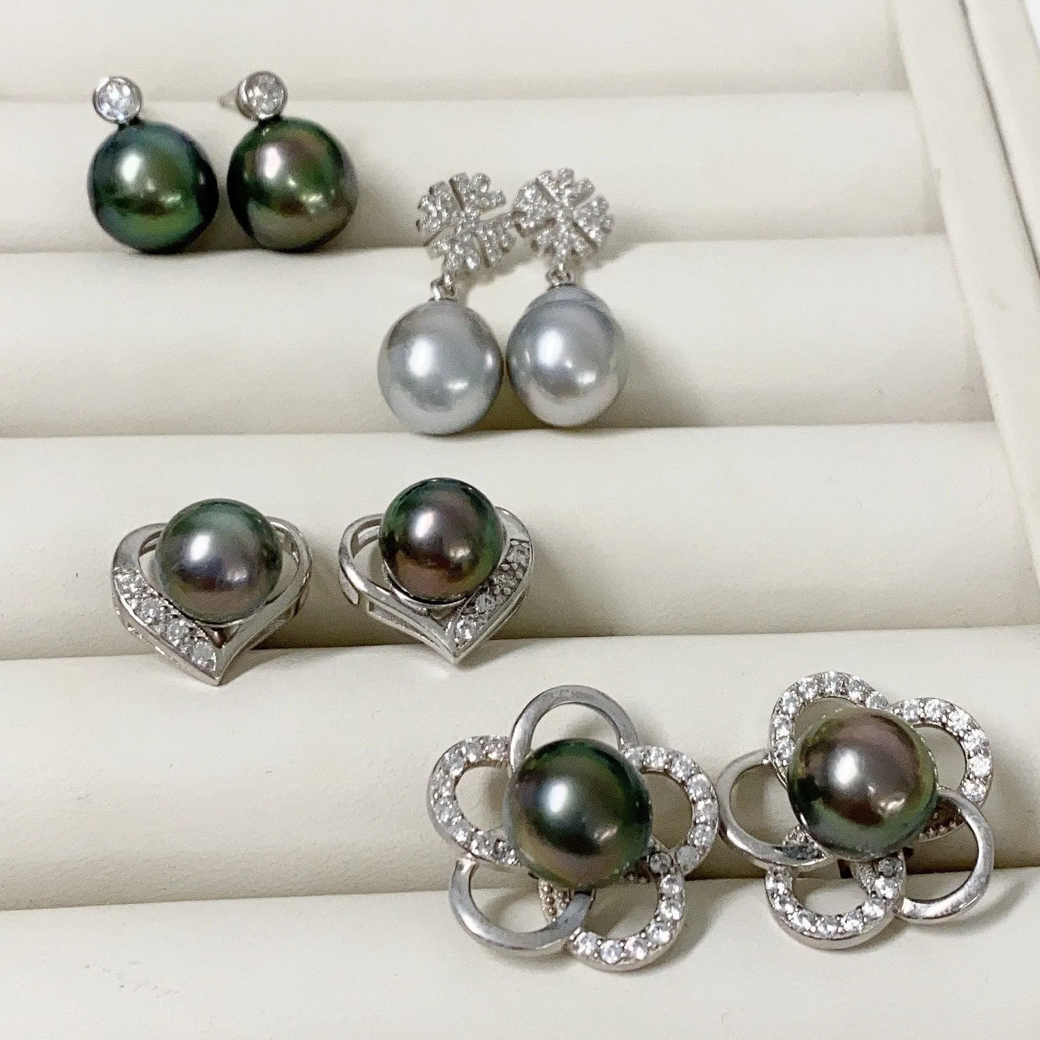 CZ Tahitian pearls stud earrings (E571)