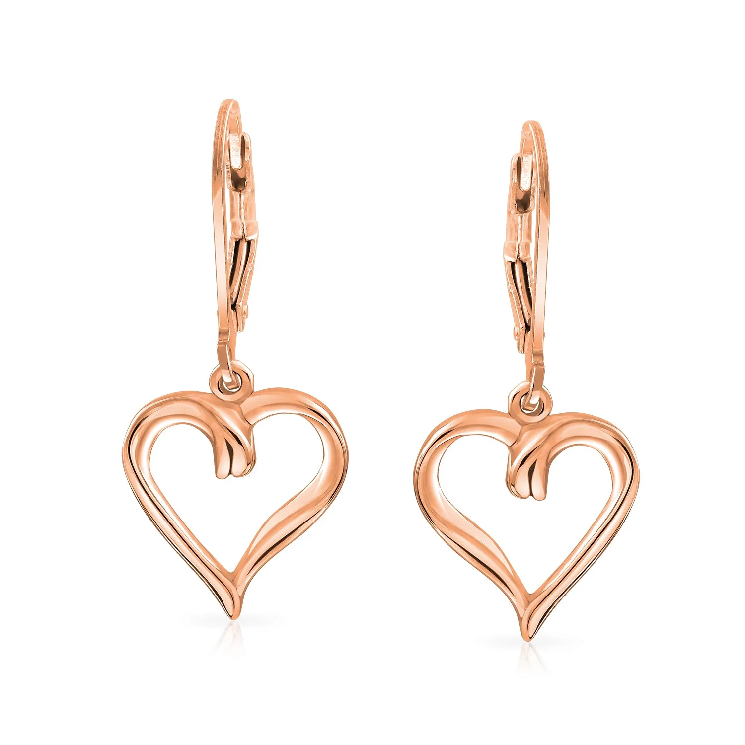 Delicate Open Heart Shaped Dangle Earrings Rose Gold Plated Sterling Silver