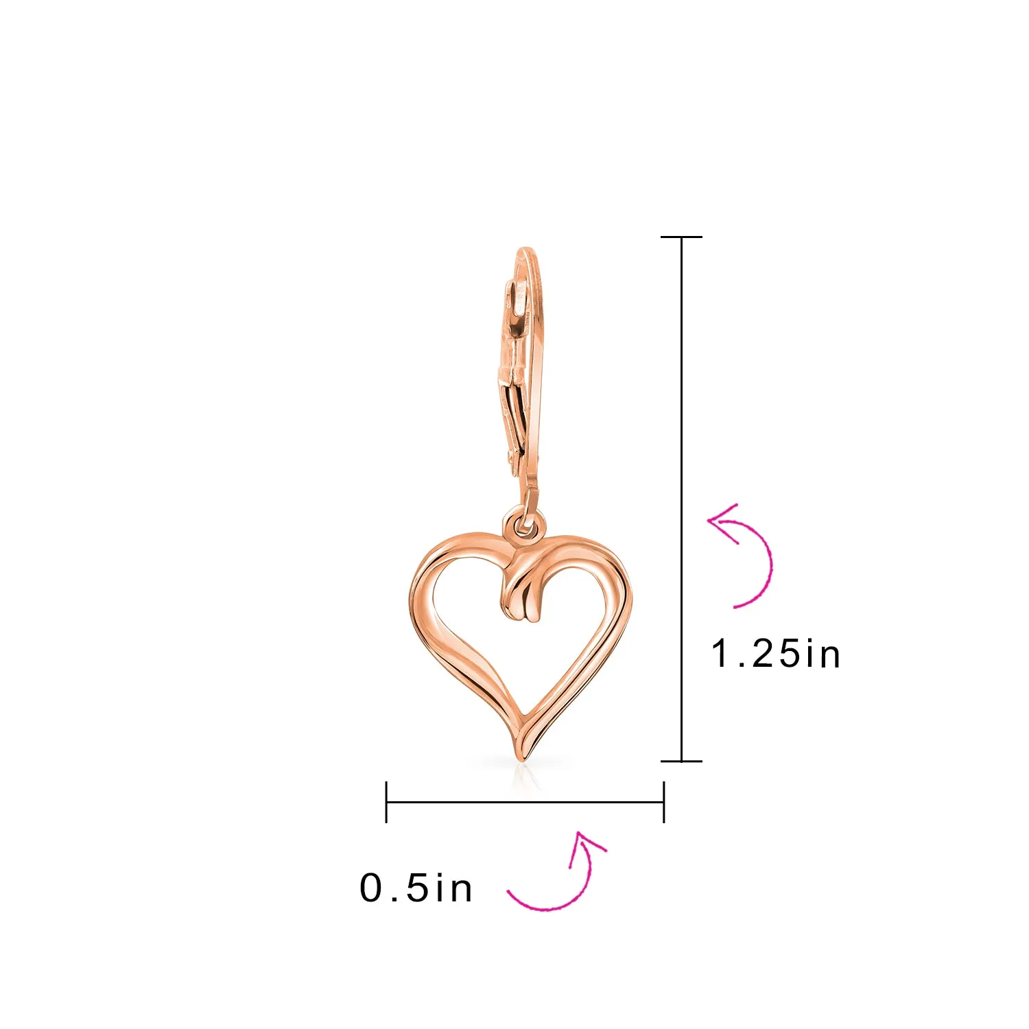 Delicate Open Heart Shaped Dangle Earrings Rose Gold Plated Sterling Silver