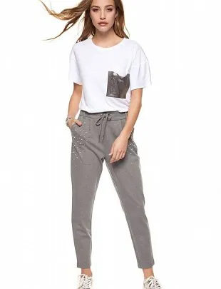 Dex Pull-On sweat pant with pearl studs details