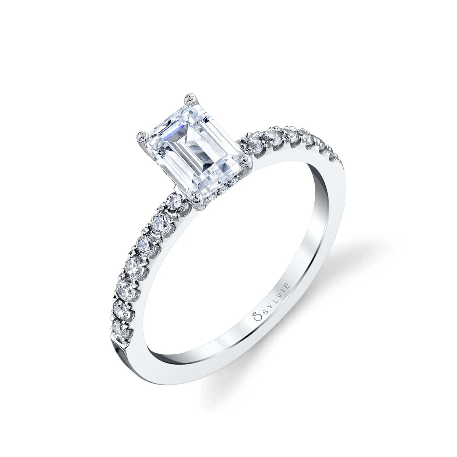 Emerald Cut Classic Engagement Ring - Celeste 14k Gold White