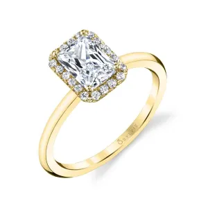 Emerald Cut Solitaire Halo Engagement Ring - Elsie 14k Gold Yellow