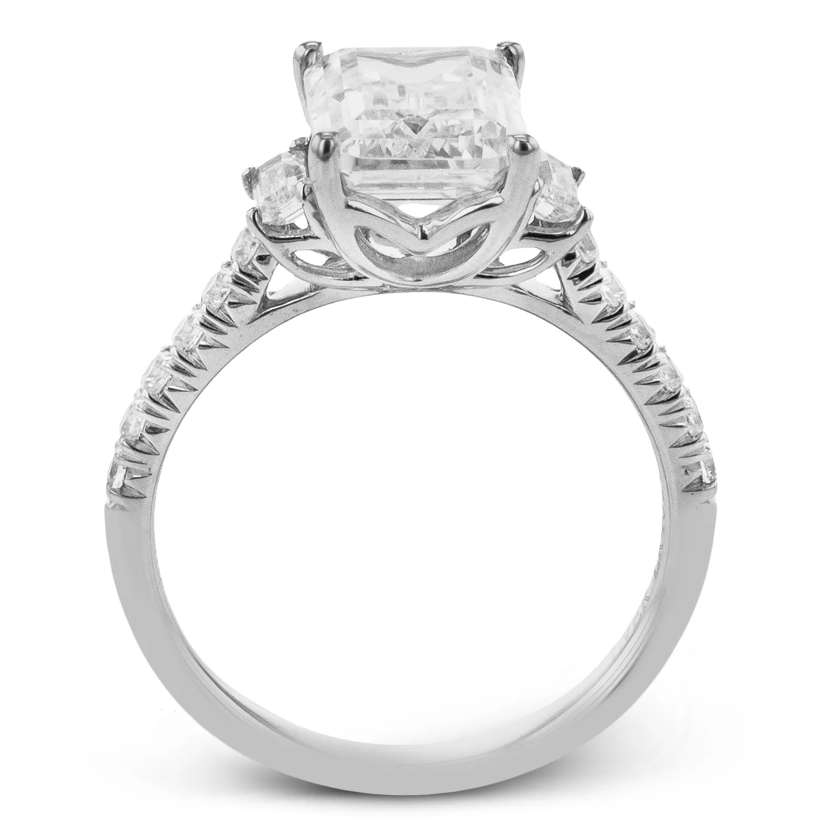 Emerald-cut Three-stone Engagement Ring in 18k Gold with Diamonds