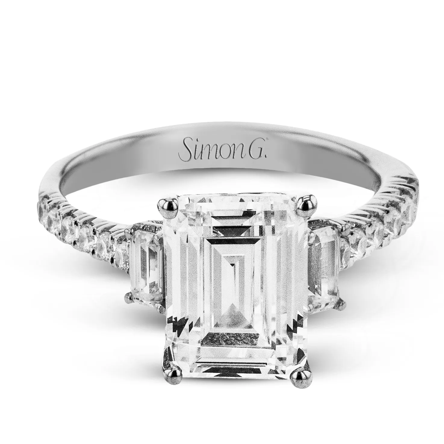 Emerald-cut Three-stone Engagement Ring in 18k Gold with Diamonds