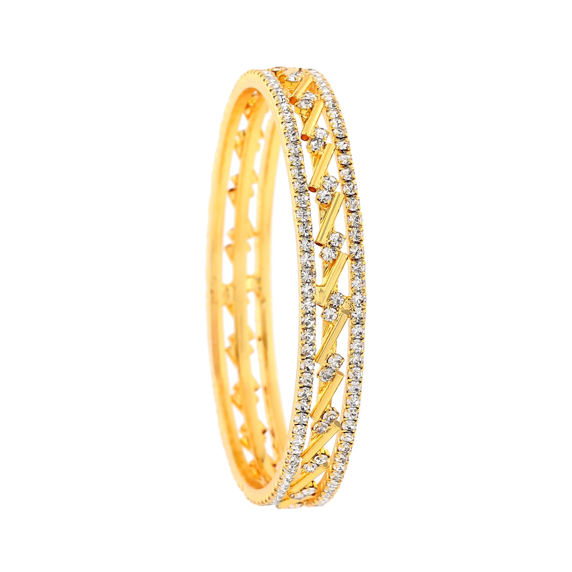 Estele Gold Plated Stylish & Modern 2:6 Size Bangles with Shimmering White American Diamonds | Modern Jewelry for Women