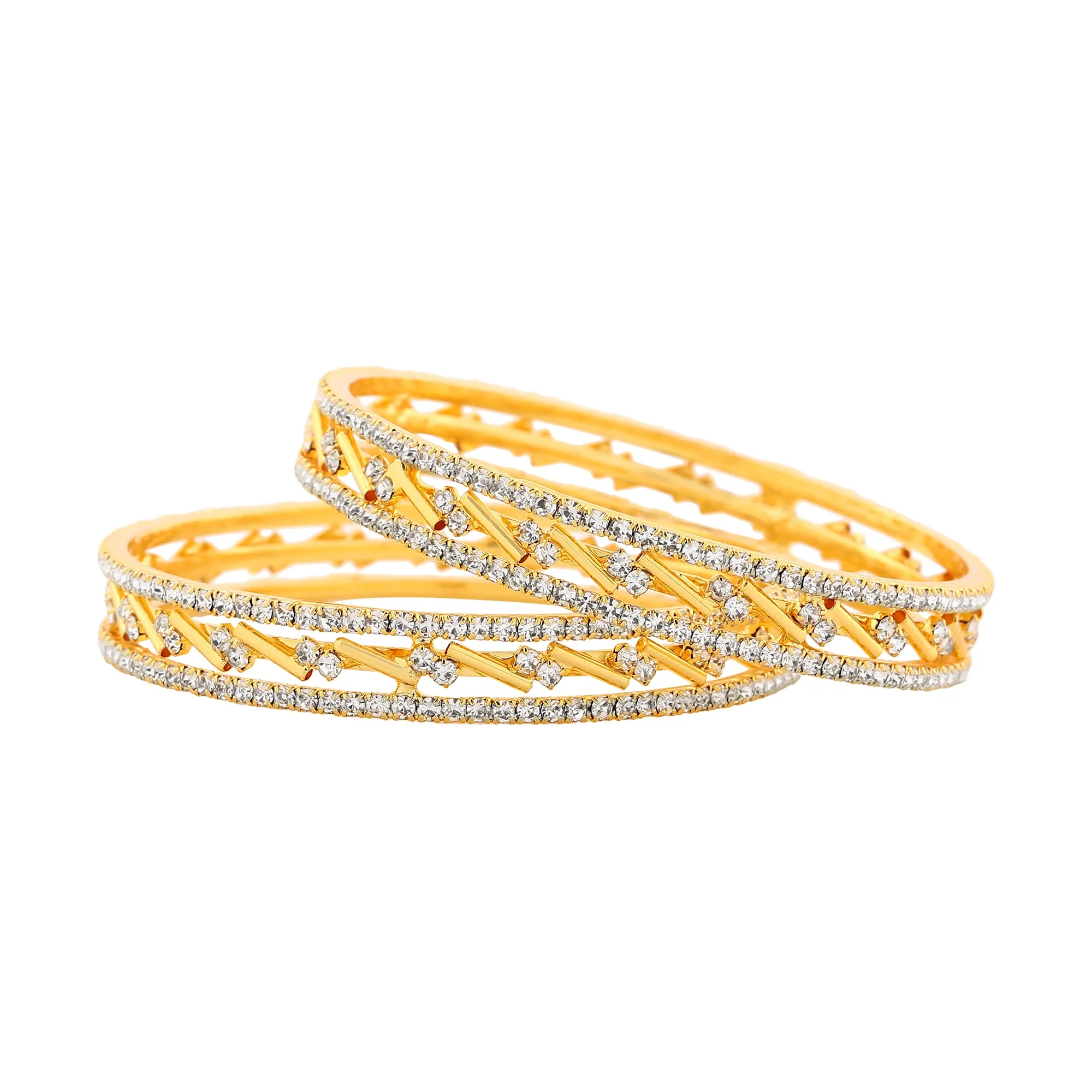 Estele Gold Plated Stylish & Modern 2:6 Size Bangles with Shimmering White American Diamonds | Modern Jewelry for Women