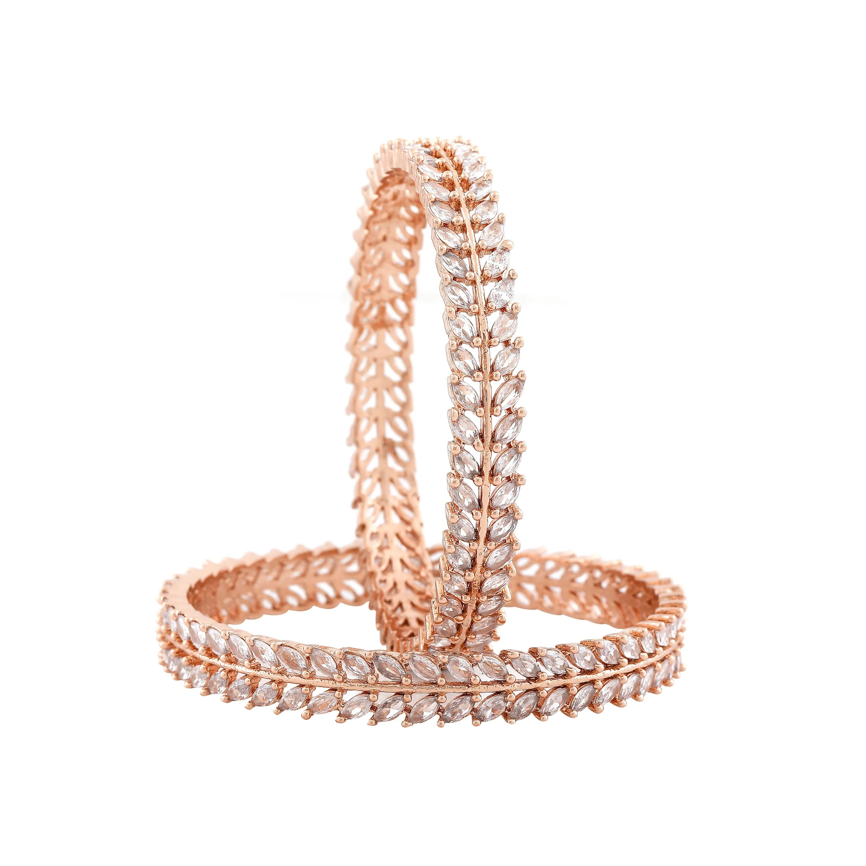 Estele Rosegold Plated Charming White American Diamond Bangles|Available Sizes in 2:6 & 2:8|A Dazzling Choice for Modern Women