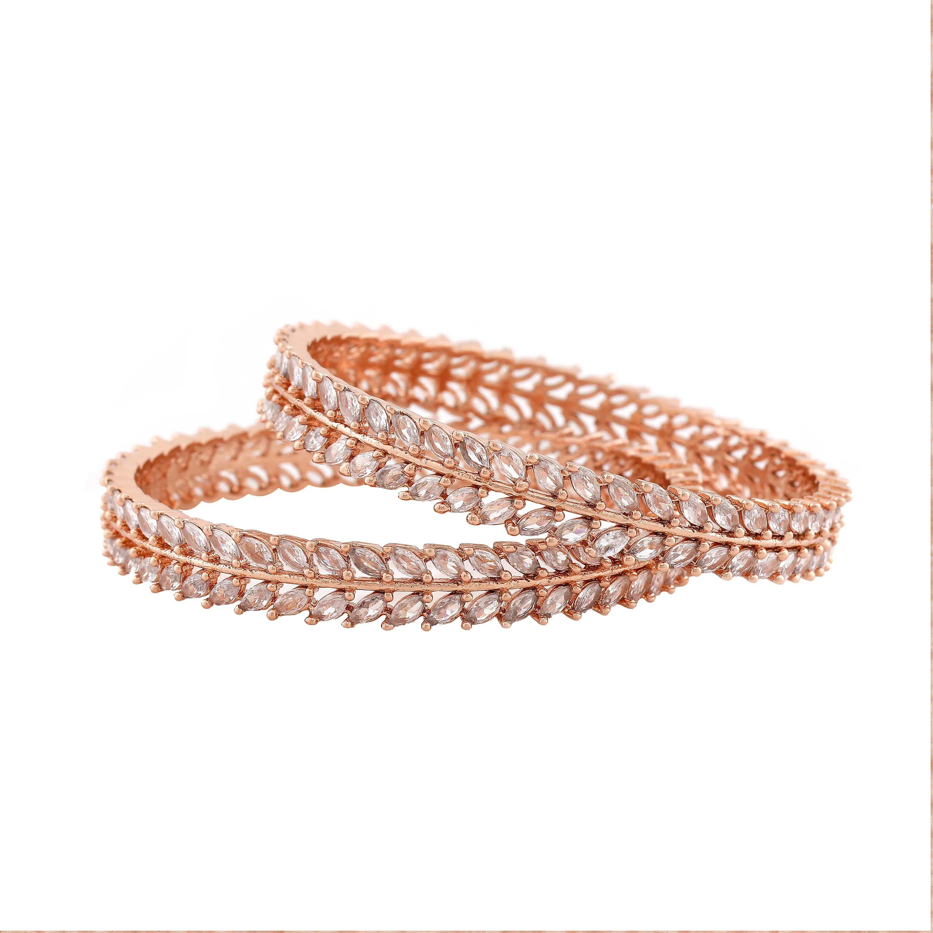 Estele Rosegold Plated Charming White American Diamond Bangles|Available Sizes in 2:6 & 2:8|A Dazzling Choice for Modern Women