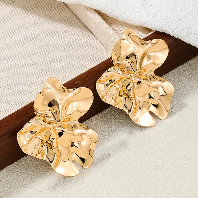 European and American Fashion Liquid Metal Irregular Flower Earrings - Vienna Verve Collection