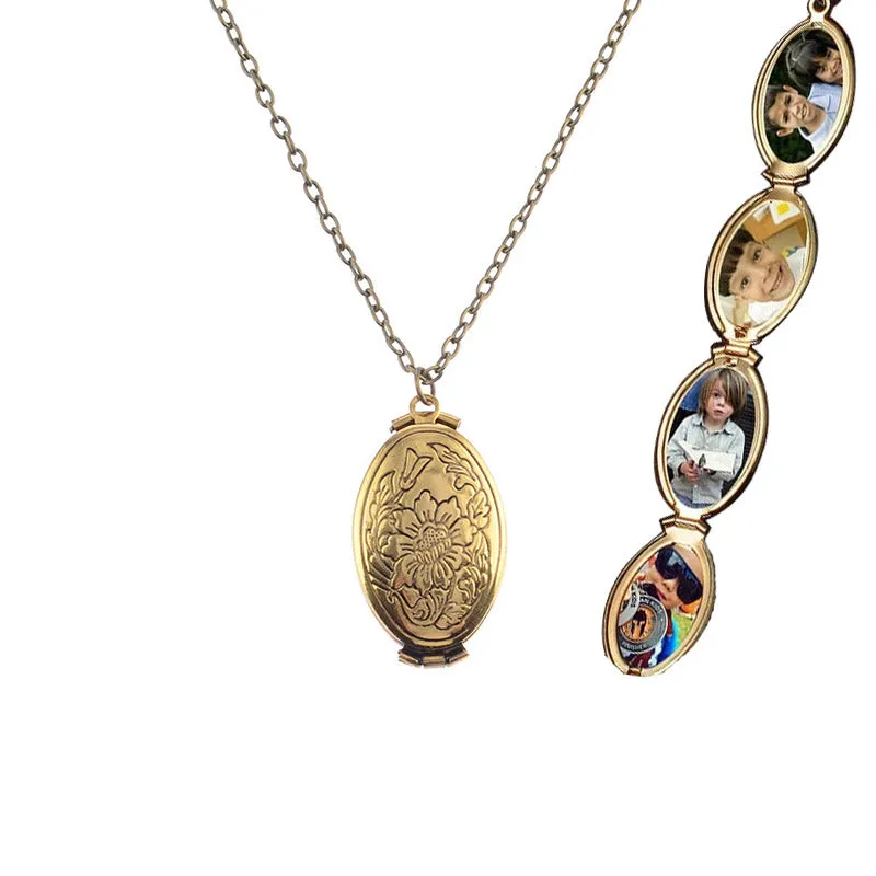 Expanding Photo Locket Necklace For Unisex Engravable Angel Wings Gift Jewelry Necklace Album Box