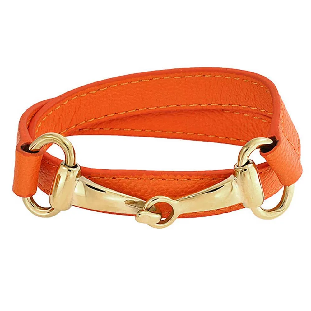 Fashion Red White Orange Black Brown Leather Double Wrap Bracelet with Horse Bit