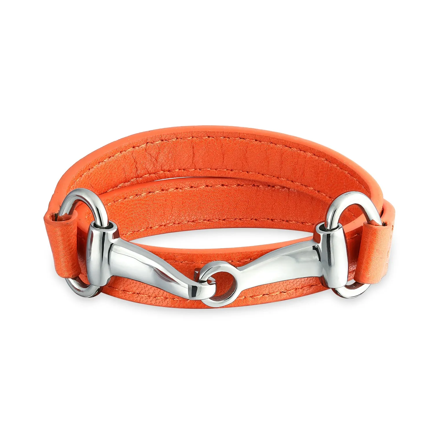 Fashion Red White Orange Black Brown Leather Double Wrap Bracelet with Horse Bit