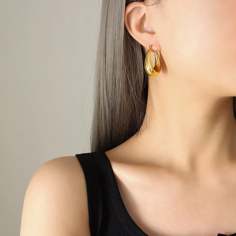 Fashionable Gold-Plated Titanium Steel U-Shaped Earrings with Cross-Border European and American Style