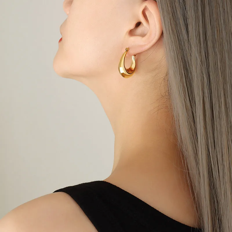 Fashionable Gold-Plated Titanium Steel U-Shaped Earrings with Cross-Border European and American Style