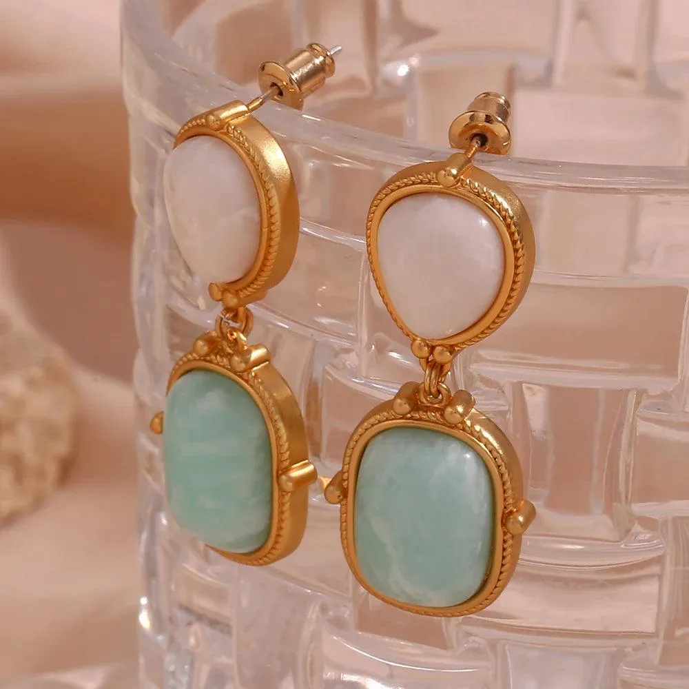 French Retro Geometric Stone Long Earrings: WB205 Charm Jewelry