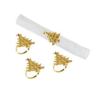 Gold Christmas Tree Napkin Ring, Set of 4