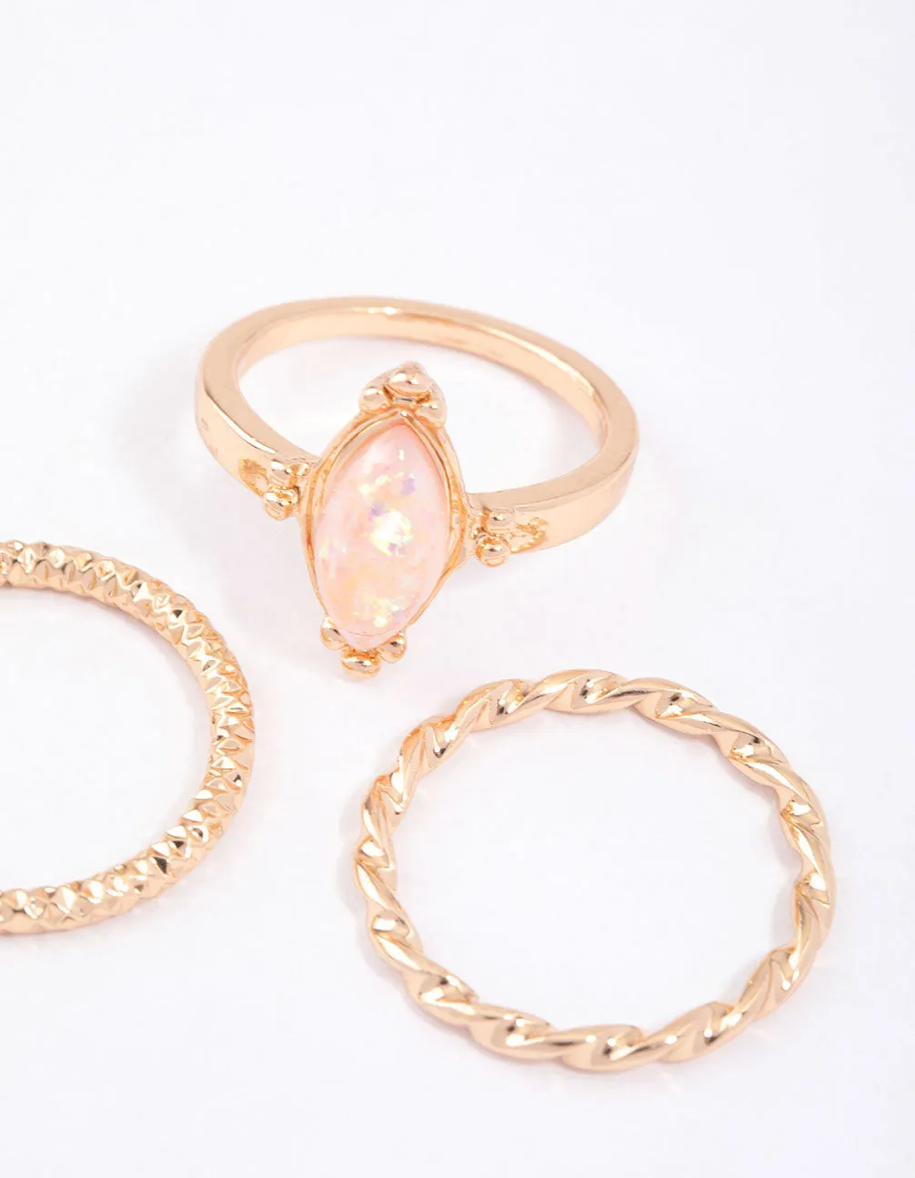 Gold Marquise Opal Twisted Ring Pack