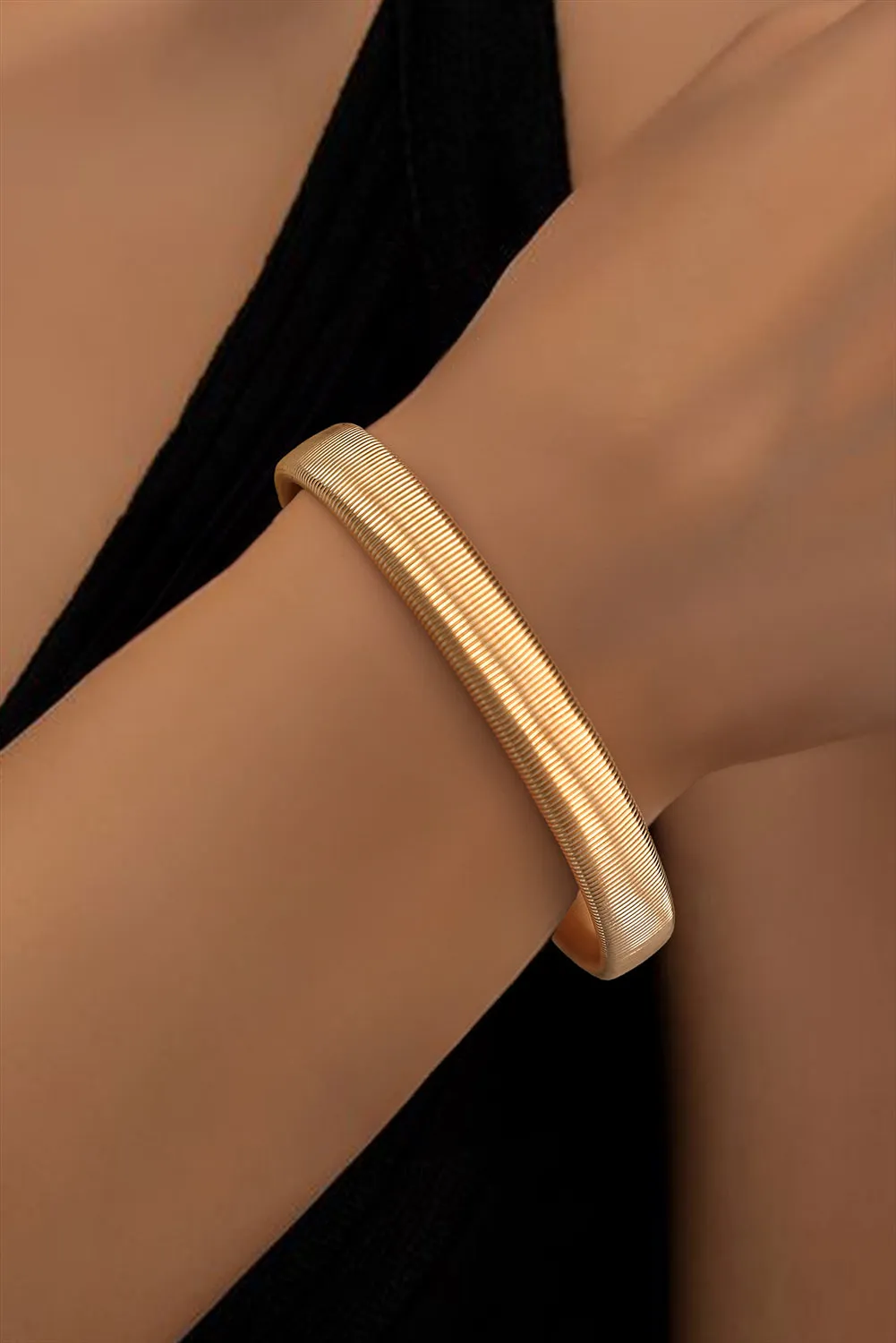 Gold Stretchy Metal Wide Bangle