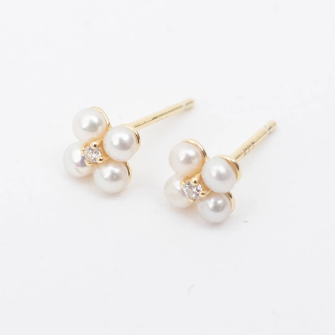 Gold Vermeil Pearl & Cubic Flower Studs