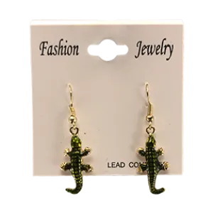 Green Enamel Alligator Earrings