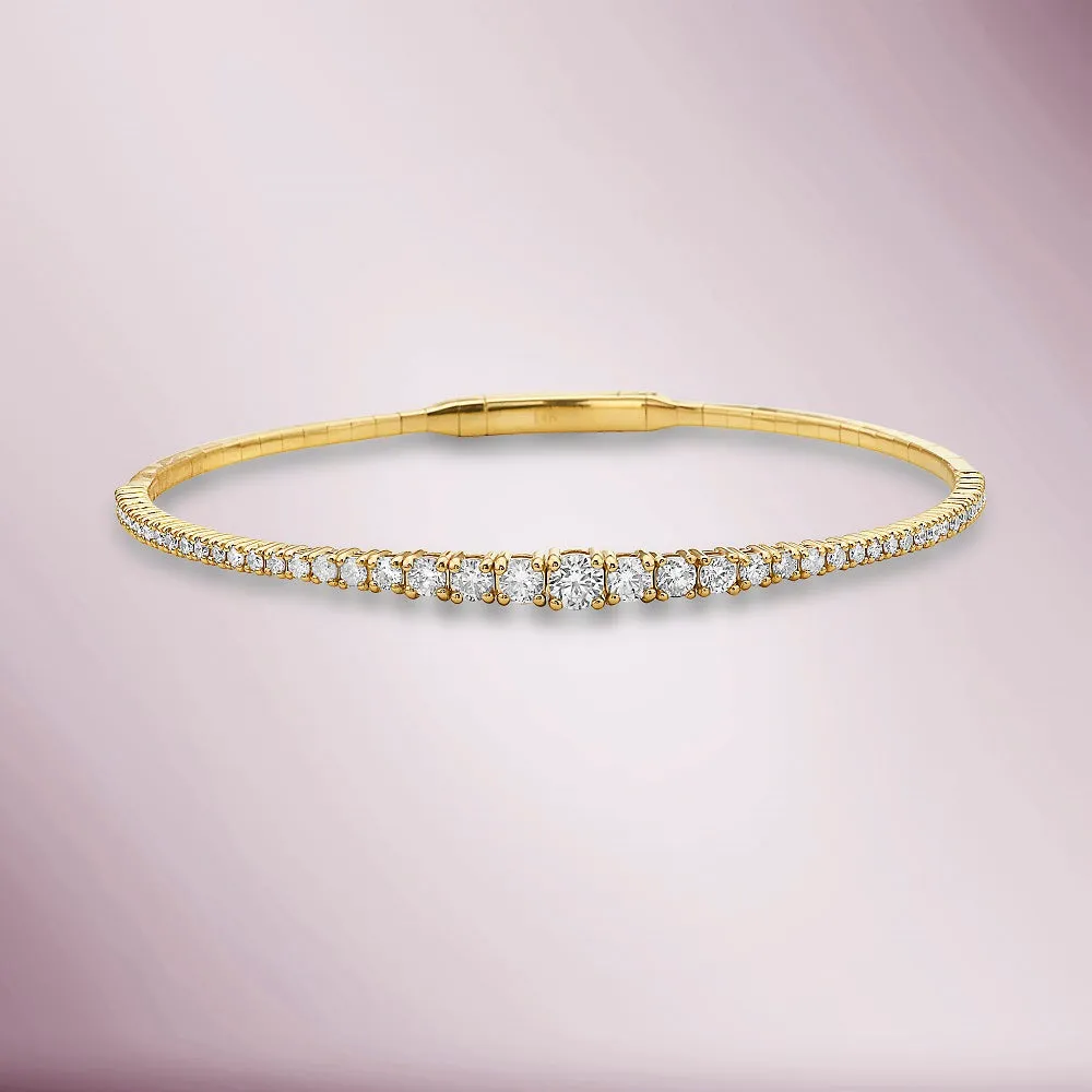 Halfway Graduated Diamond Thin Flexible Bangle Bracelet Cuff (1.35 ct.) in 14K Gold