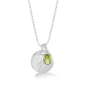 Hammered Disc & Oval Peridot Array Pendant