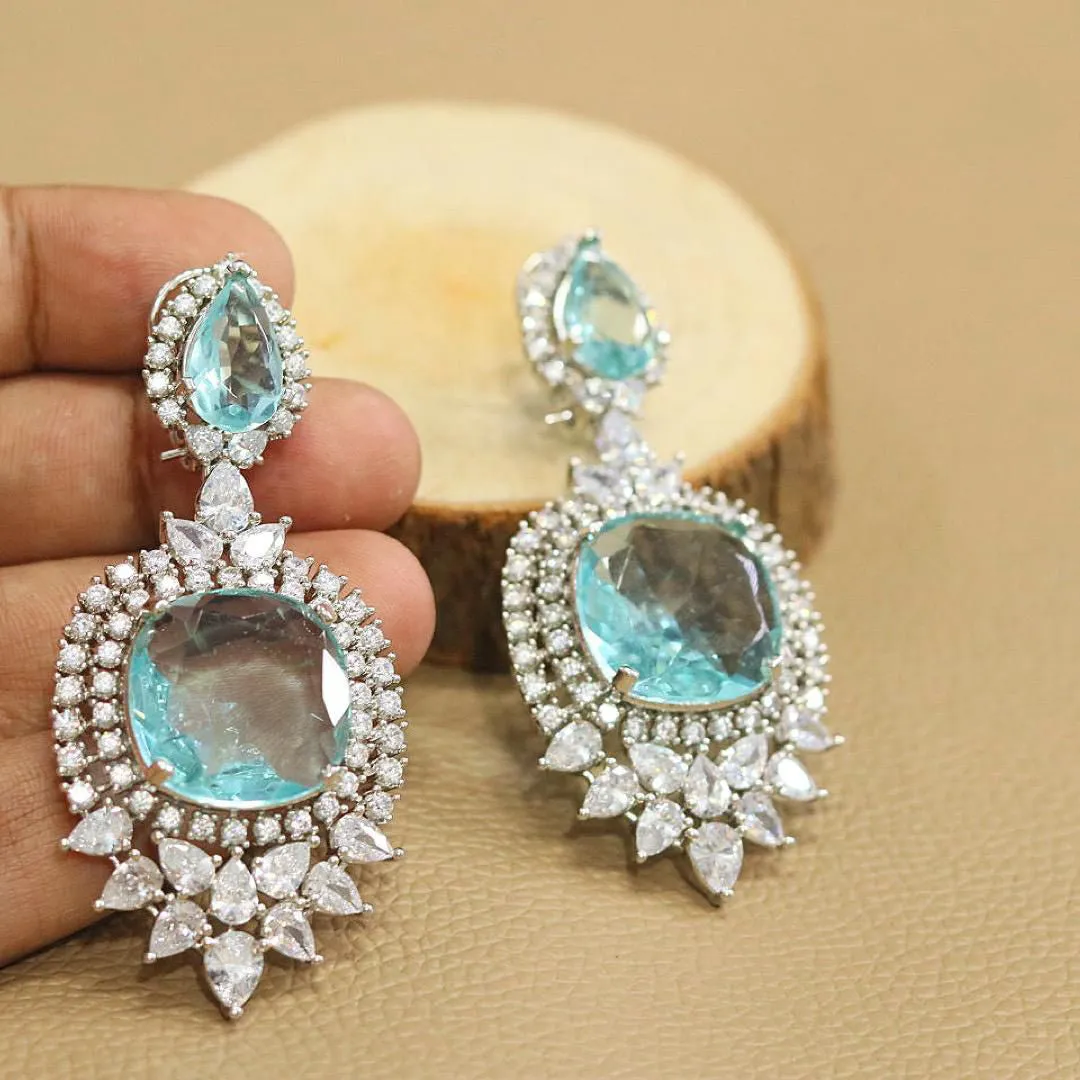 Handmade American Diamond tribal earrings with a unique ethnic design perfect for a bold and fashionable ethnic statement