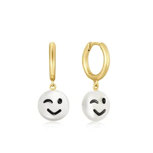 Happy Kids | Wink Single Earring | White Mother of Pearl | 14K Gold Plated 925 Silver