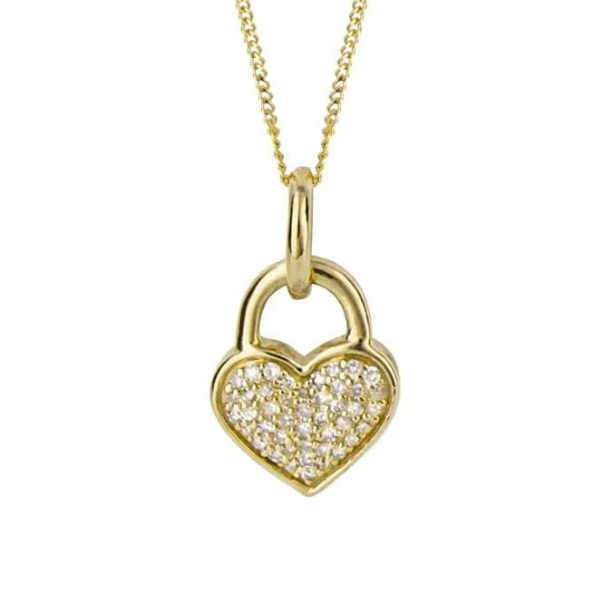 Heart Padlock Pave Diamond 9ct Yellow Gold Pendant GP1001