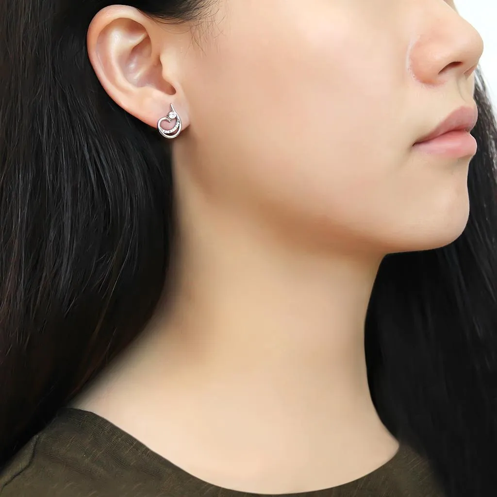 High polished (no plating) Stainless Steel Earrings with AAA Grade CZ in Clear for Women Clear Stone Color Style DA077