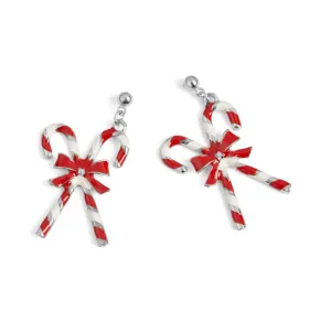 Holiday Enamel Earrings - Silver Candy Canes