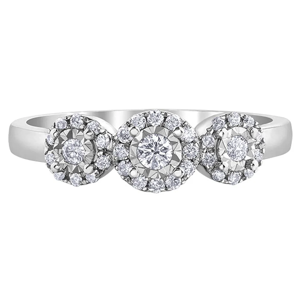 Illusion Trinity Ring with Floral Diamond Halo