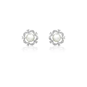 Ivory Pearl Flower CZ Studs Earrings