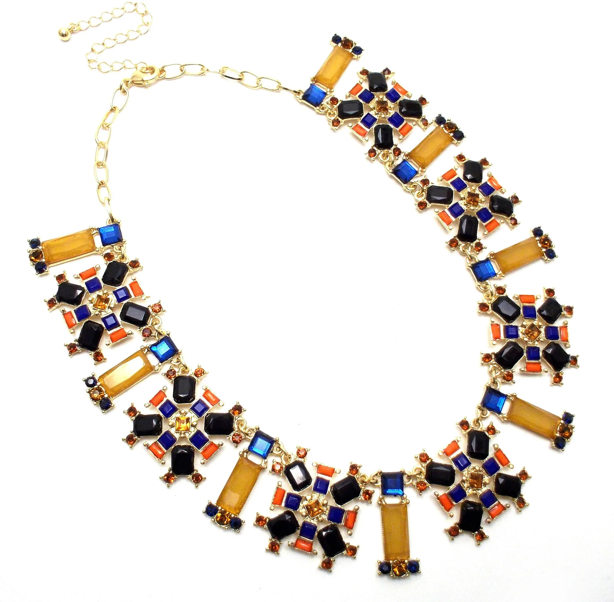 Jeweled Geometric Squares Necklace