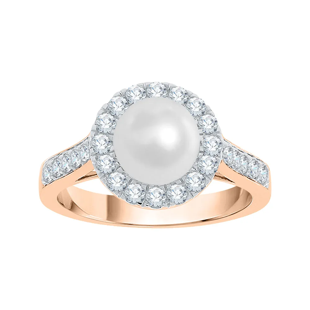 KATARINA 1/2 cttw Round Diamond and Pearl Engagement Ring