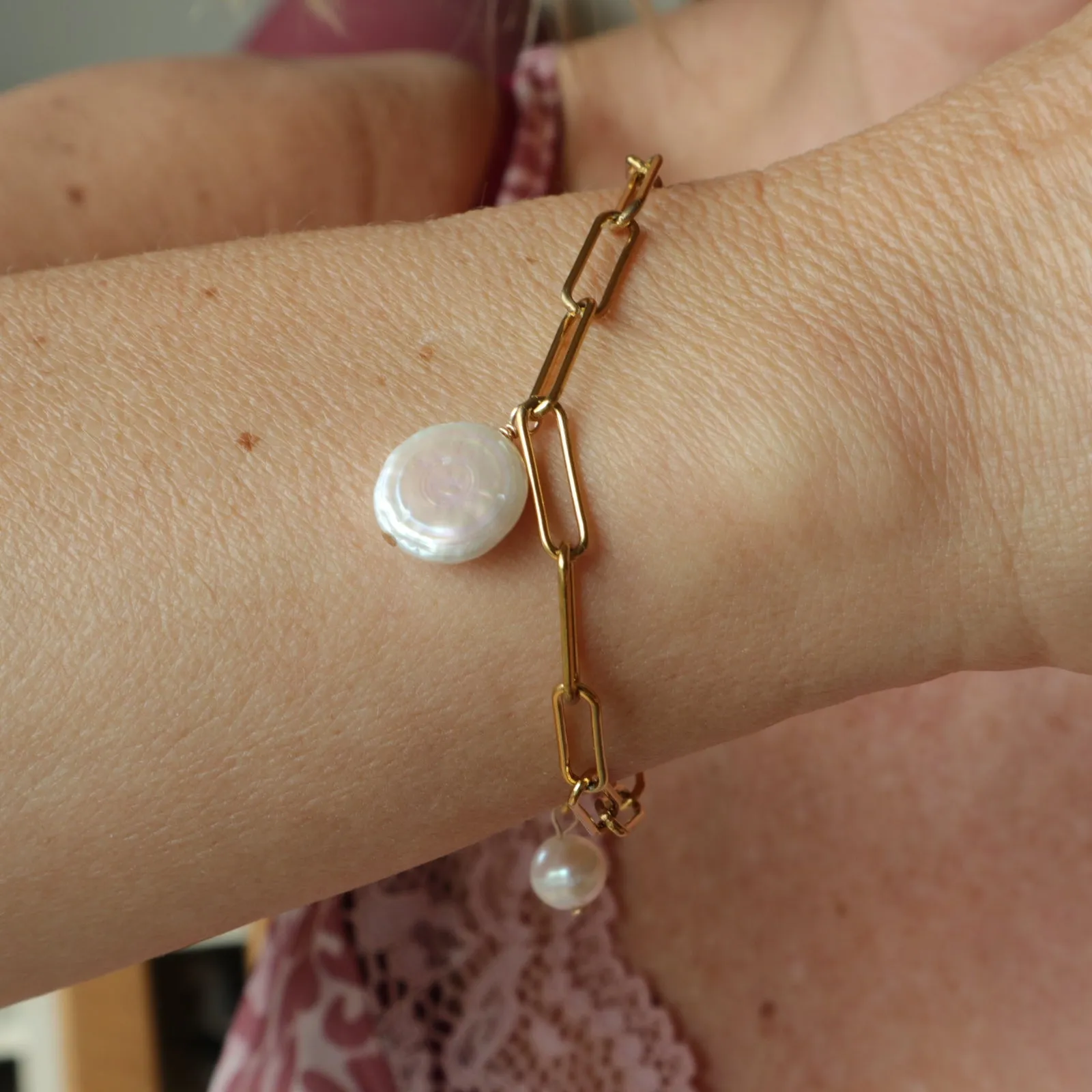 Keishi Pearl Gold Link Bracelet