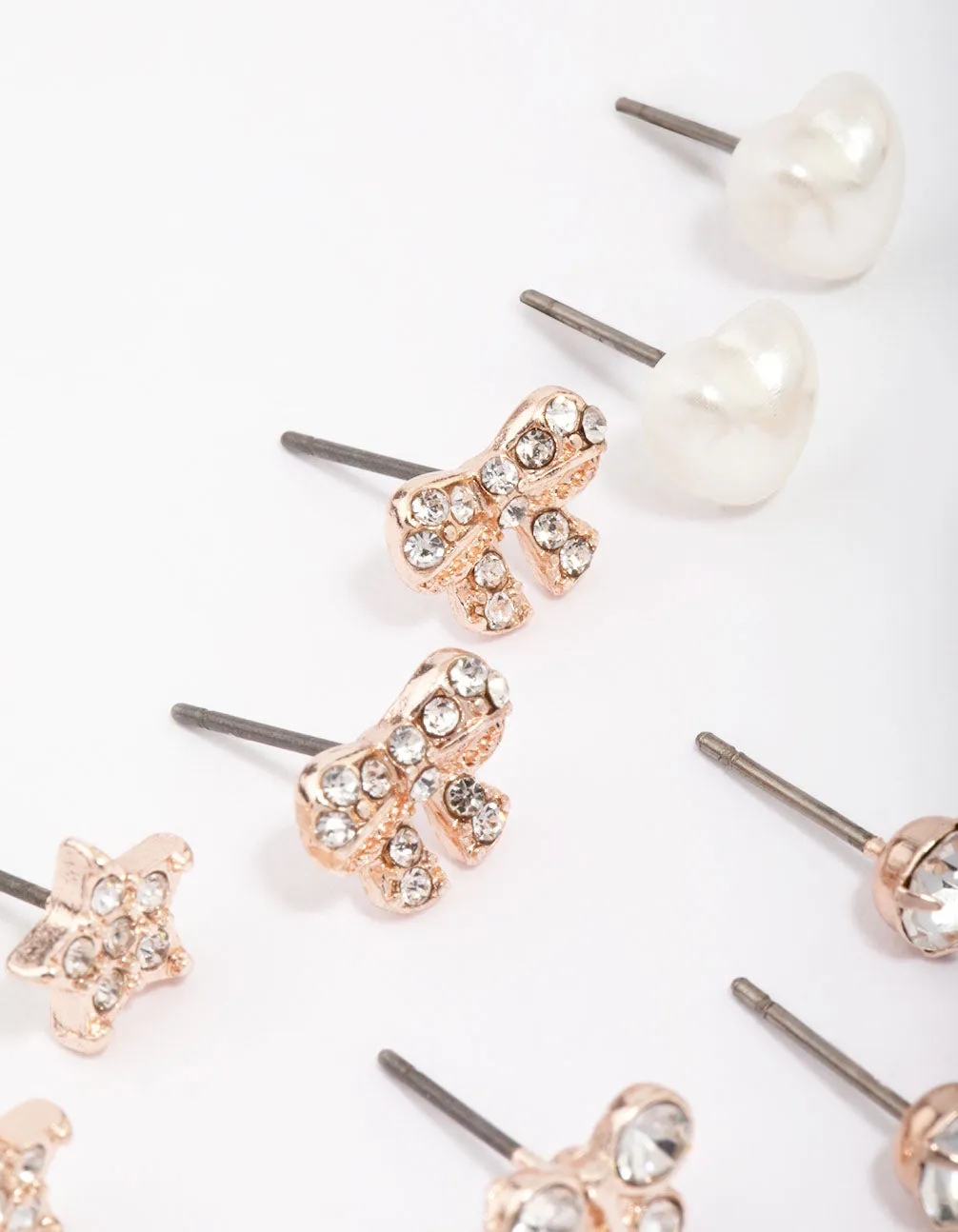 Kids Rose Gold Diamante Butterfly Stud Earring 6-Pack