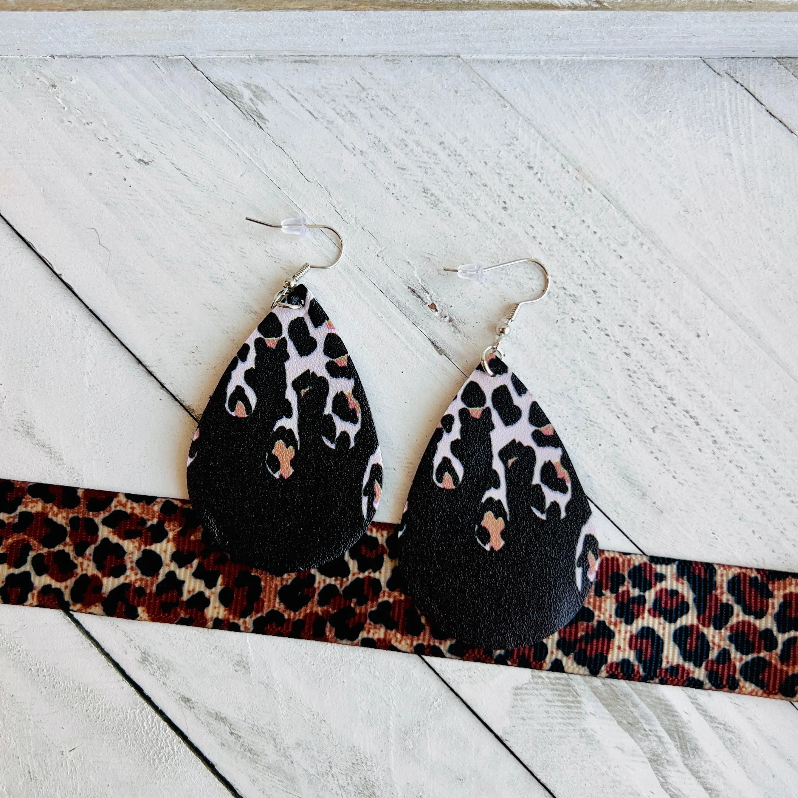 Leopard Drip Faux Leather Teardrop Ear Bling Two Styles Available