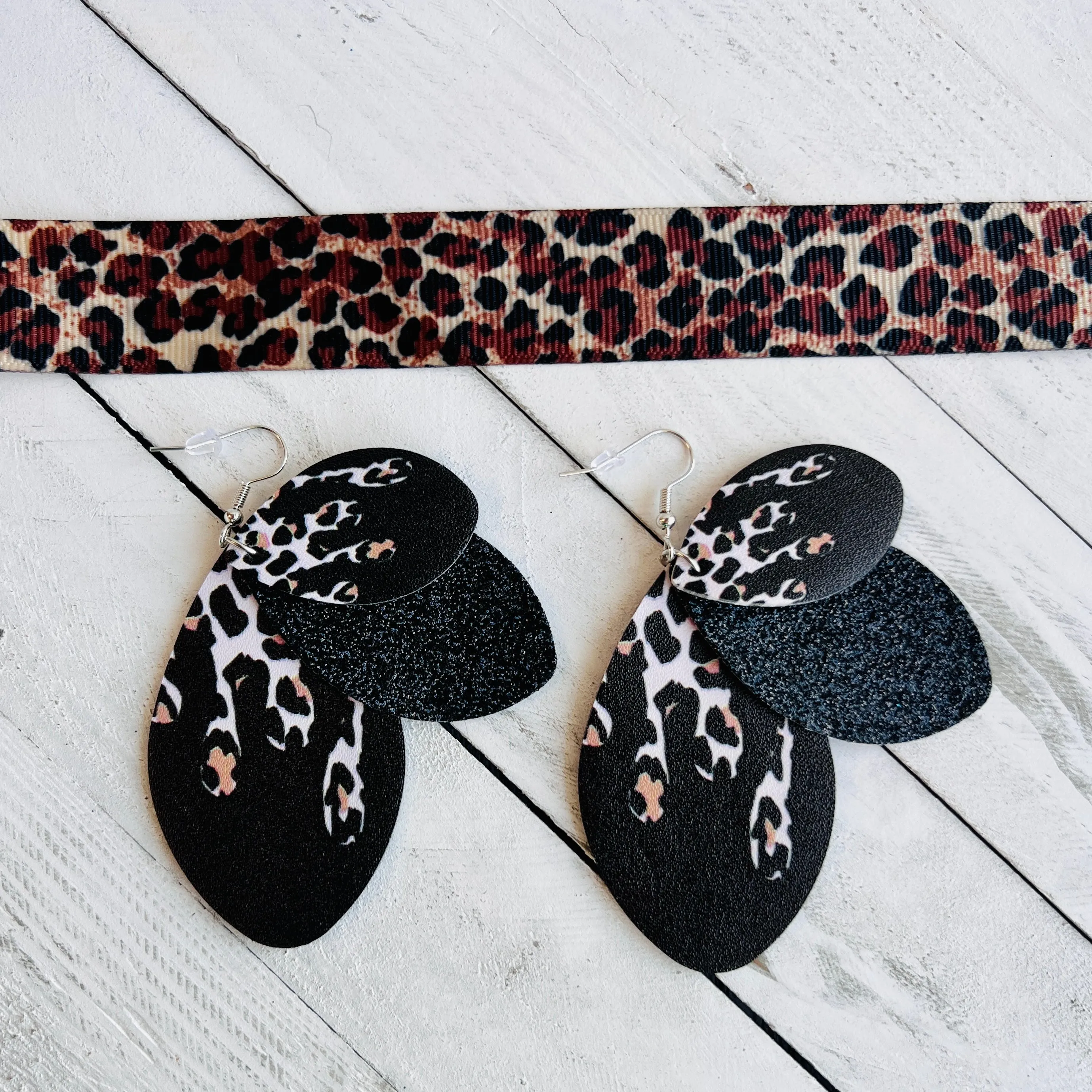 Leopard Drip Faux Leather Teardrop Ear Bling Two Styles Available