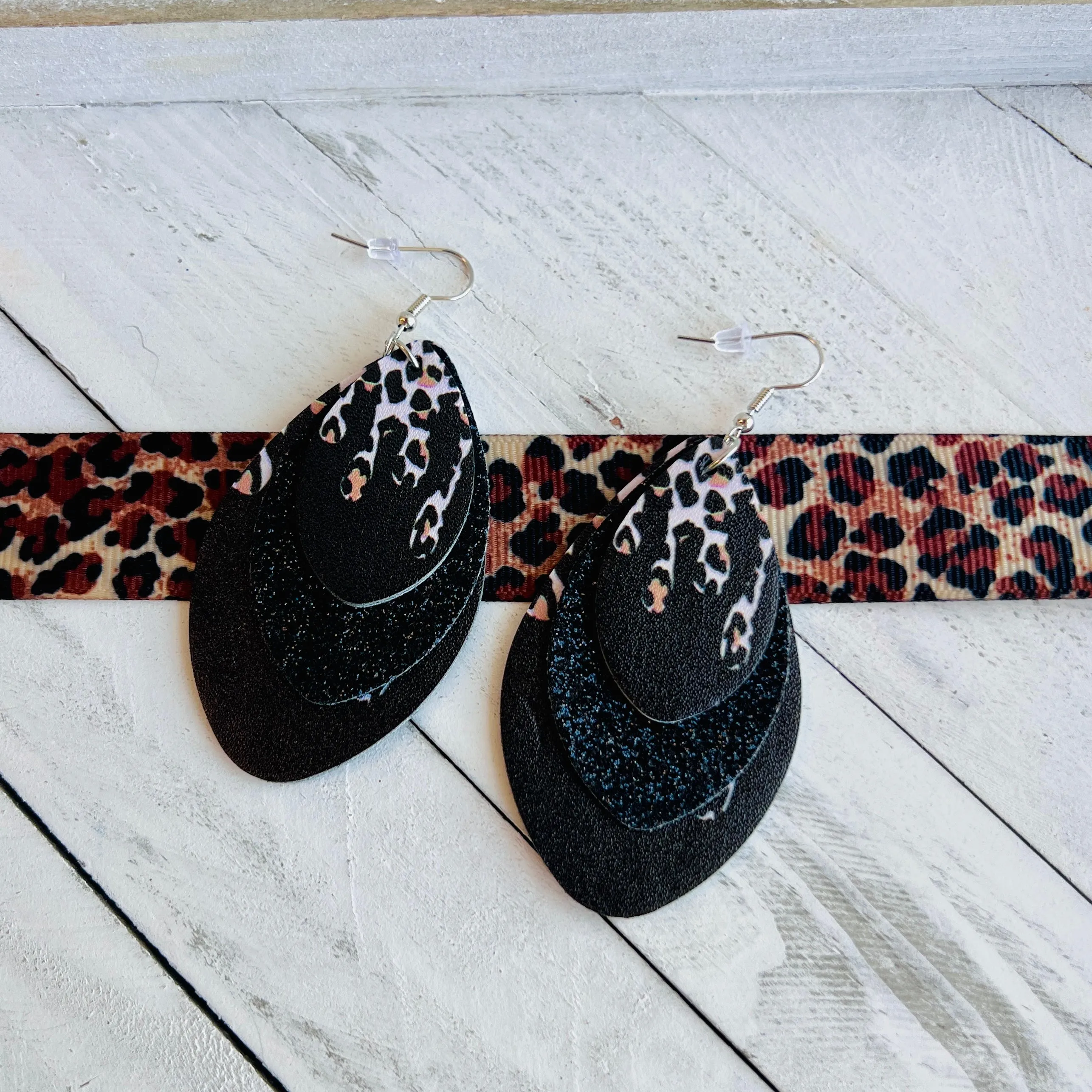 Leopard Drip Faux Leather Teardrop Ear Bling Two Styles Available