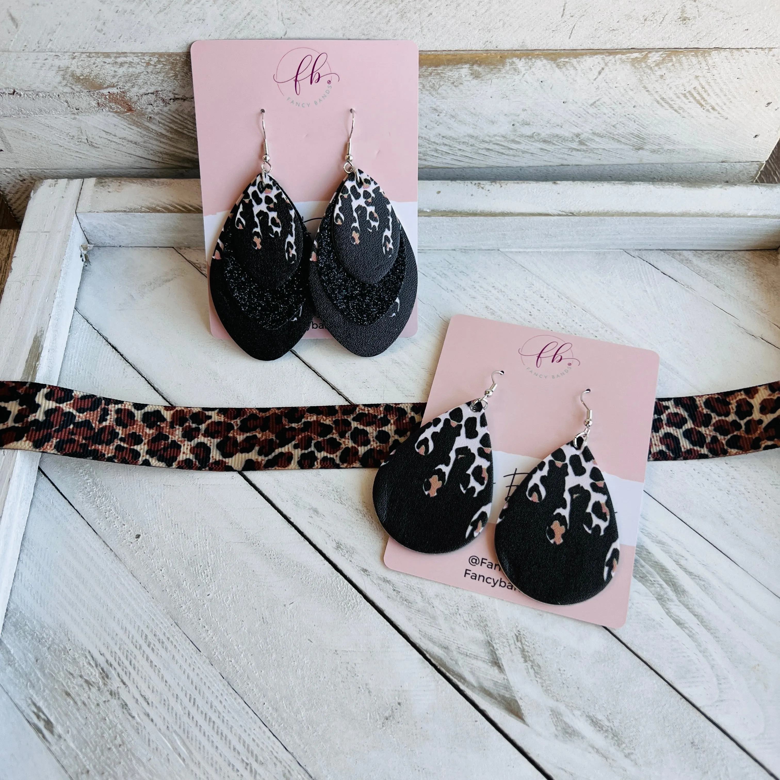 Leopard Drip Faux Leather Teardrop Ear Bling Two Styles Available