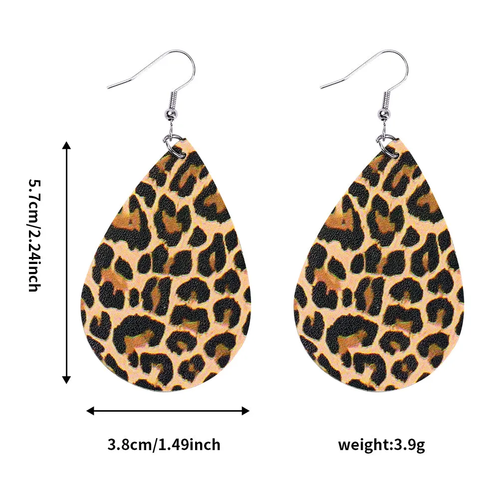 Leopard Drip Faux Leather Teardrop Ear Bling Two Styles Available