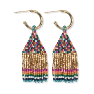 Leta Mini Gold Hoop Confetti Top And Stripe Short Fringe Earrings Muted